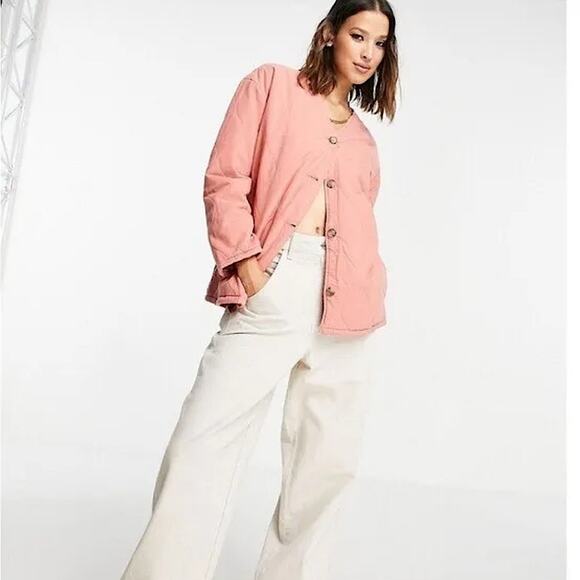 Topshop Washed Quilted Jacket Oversized Nwt Ovoid Pink Sz 12 L - Picture 10 of 10